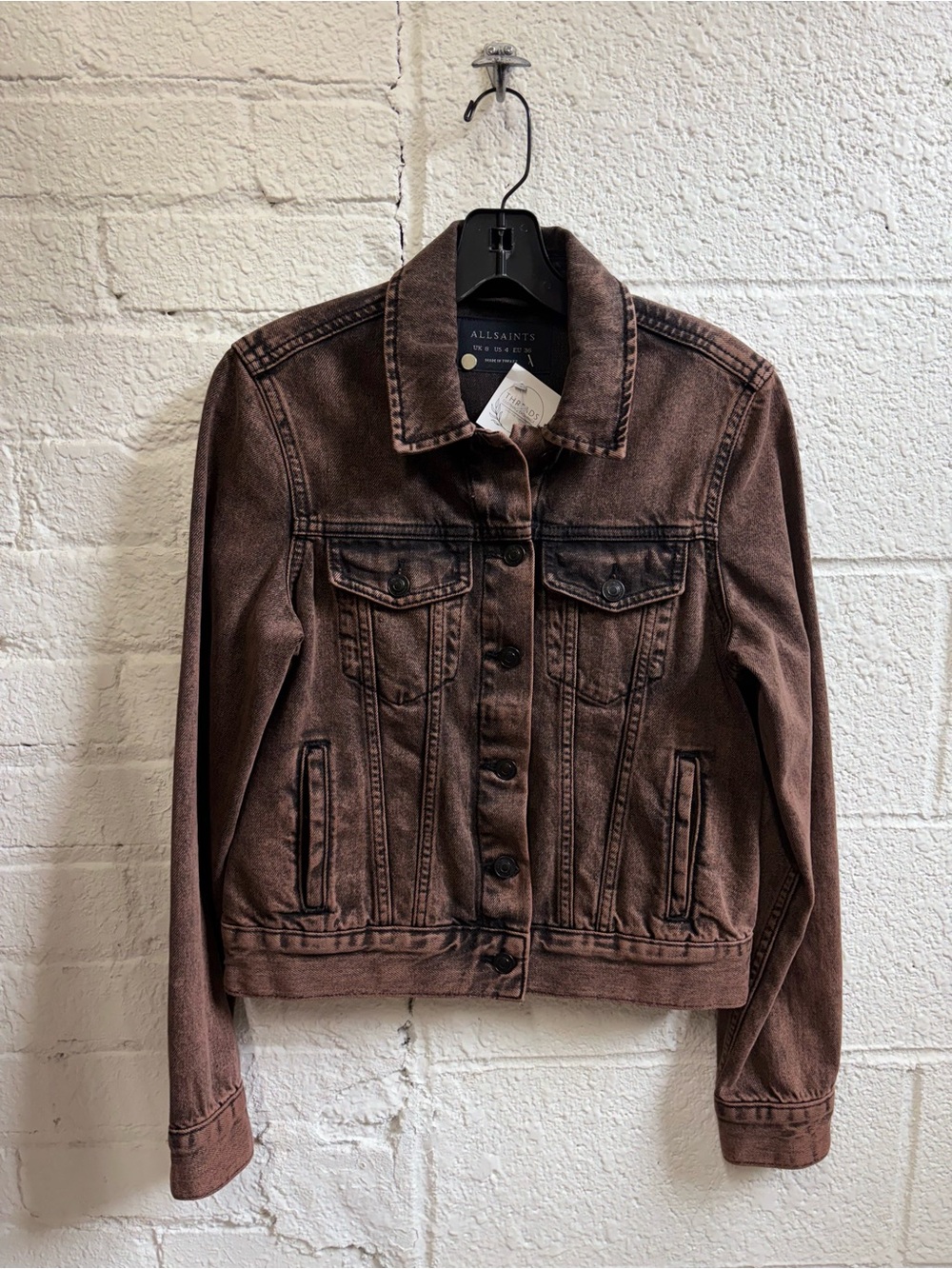 All Saints Hay Denim Jacket in Acid Brown - Picture 2 of 9